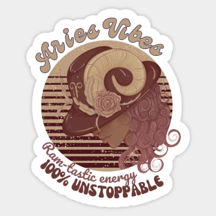 Funny Aries Zodiac Sign - Aries Vibes, Ramstastic Energy, 100% Unstoppable - Vintage Sticker